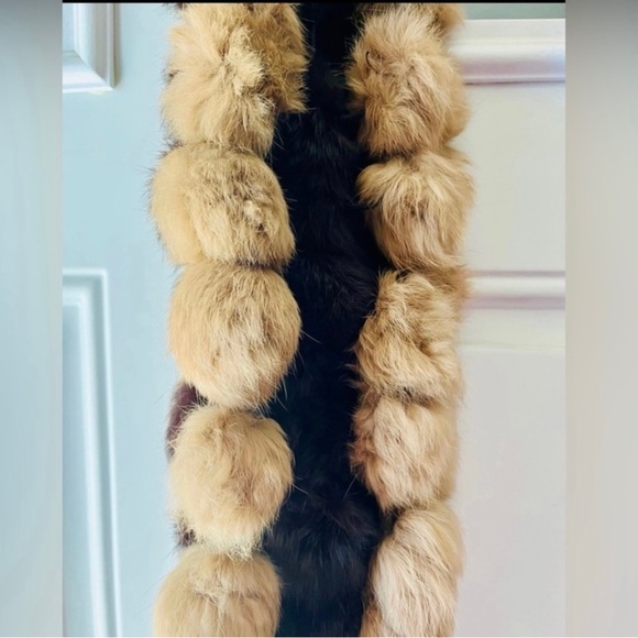 VINTAGE FAUX FUR WRAP SCARF - BROWN/TAN - Picture 2 of 5